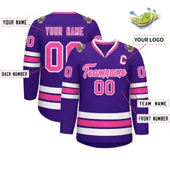 Purple Pink-White Classic Style Hockey Jersey 2
