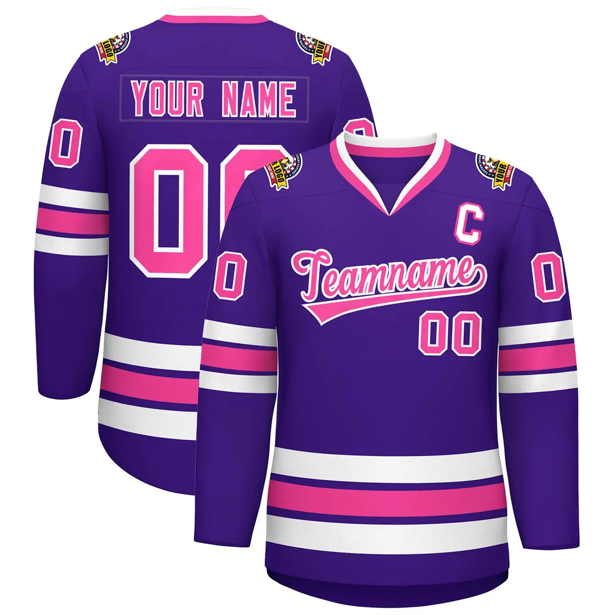 Purple Pink-White Classic Style Hockey Jersey