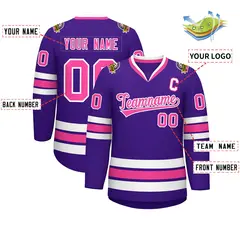 Purple Pink-White Classic Style Hockey Jersey 2