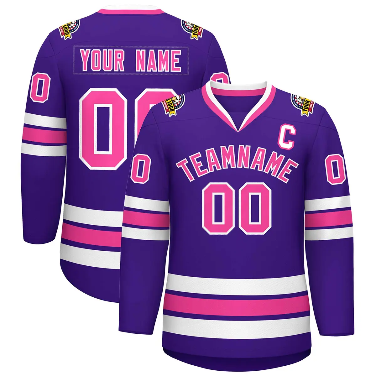 Purple Pink-White Classic Style Hockey Jersey