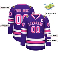 Purple Pink-White Classic Style Hockey Jersey 2