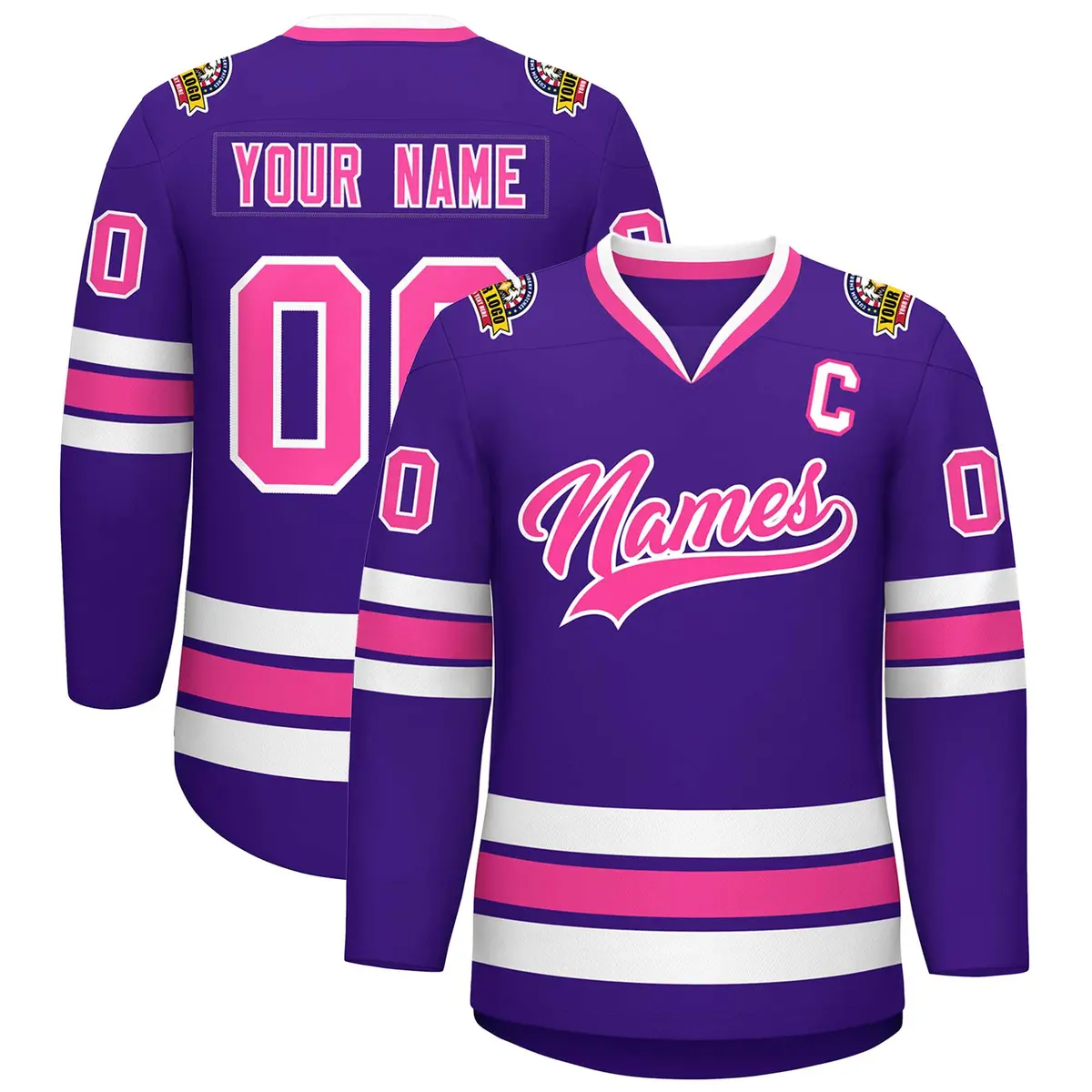 Purple Pink-White Classic Style Hockey Jersey