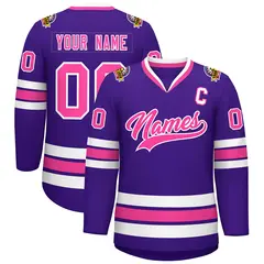 Purple Pink-White Classic Style Hockey Jersey 1
