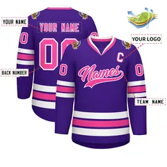 Purple Pink-White Classic Style Hockey Jersey 2