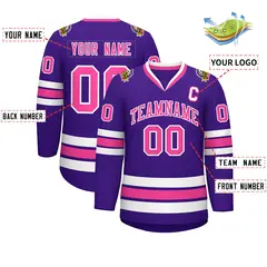 Purple Pink-White Classic Style Hockey Jersey 2