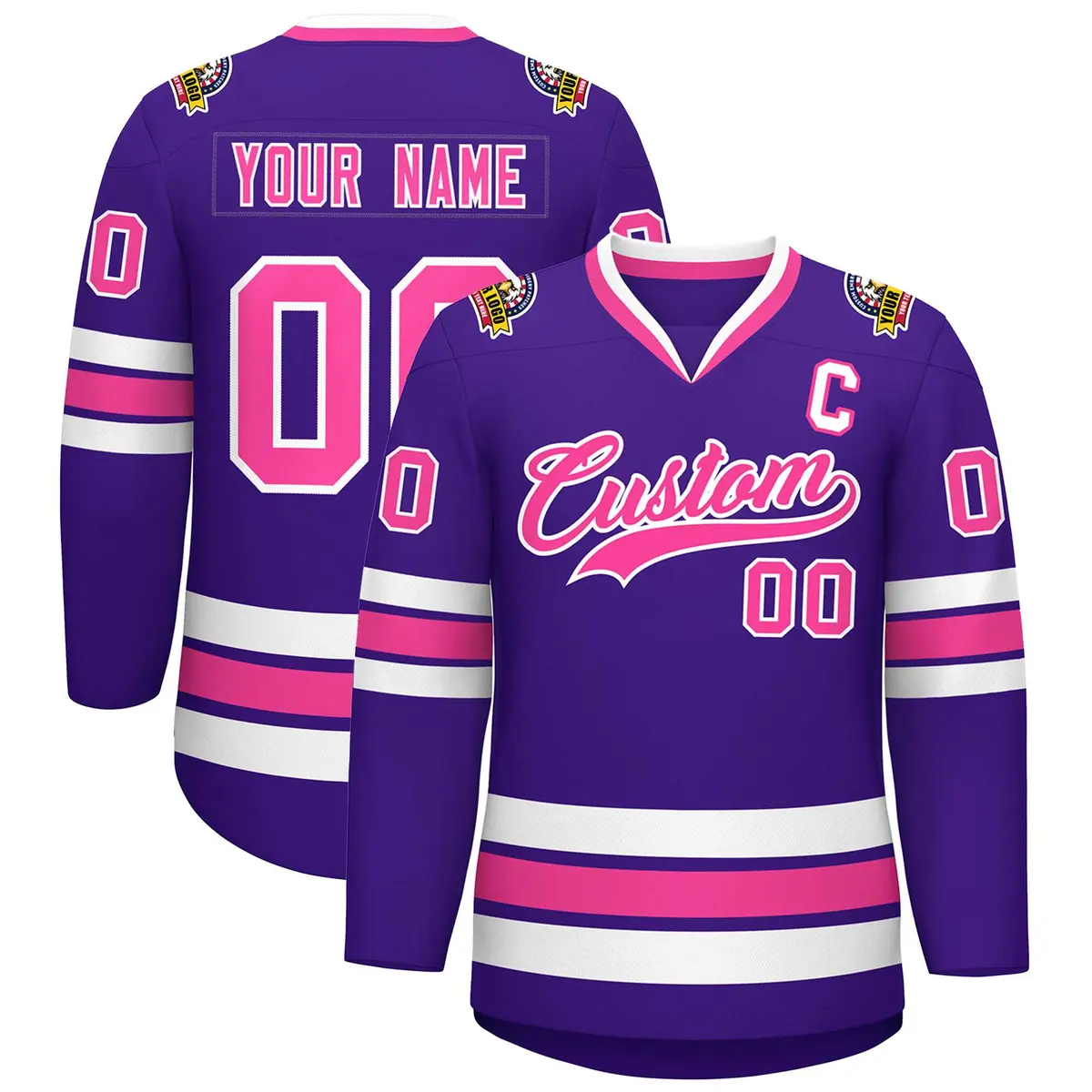 Purple Pink-White Classic Style Hockey Jersey