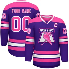 Purple Pink-White Classic V-Neck Hockey Jersey
