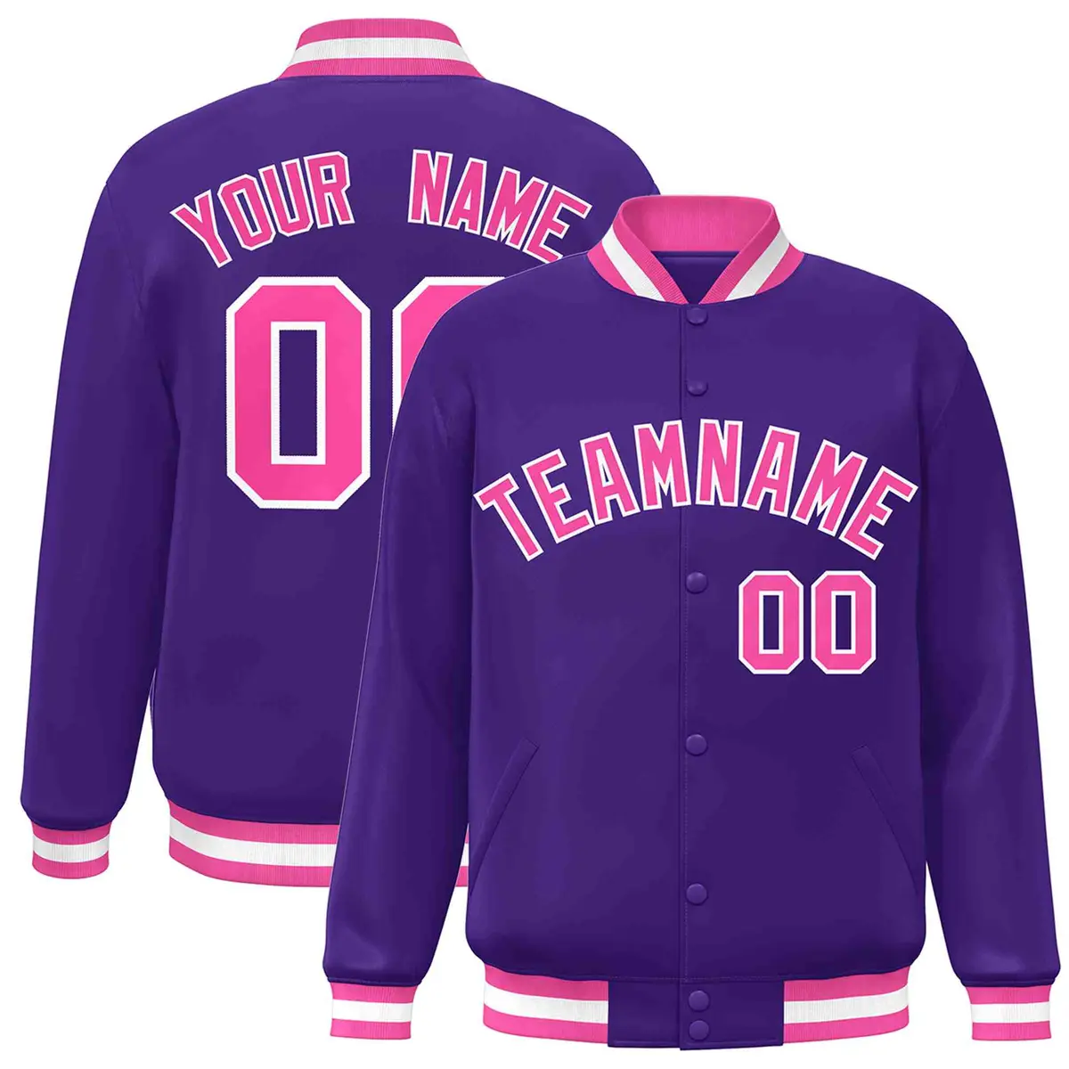 Purple Pink-White Classic Varsity Full-Snap Letterman Jacket