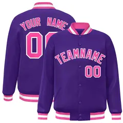 Purple Pink-White Classic Varsity Full-Snap Letterman Jacket