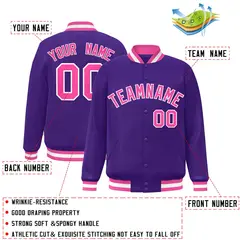 Purple Pink-White Classic Varsity Full-Snap Letterman Jacket 2