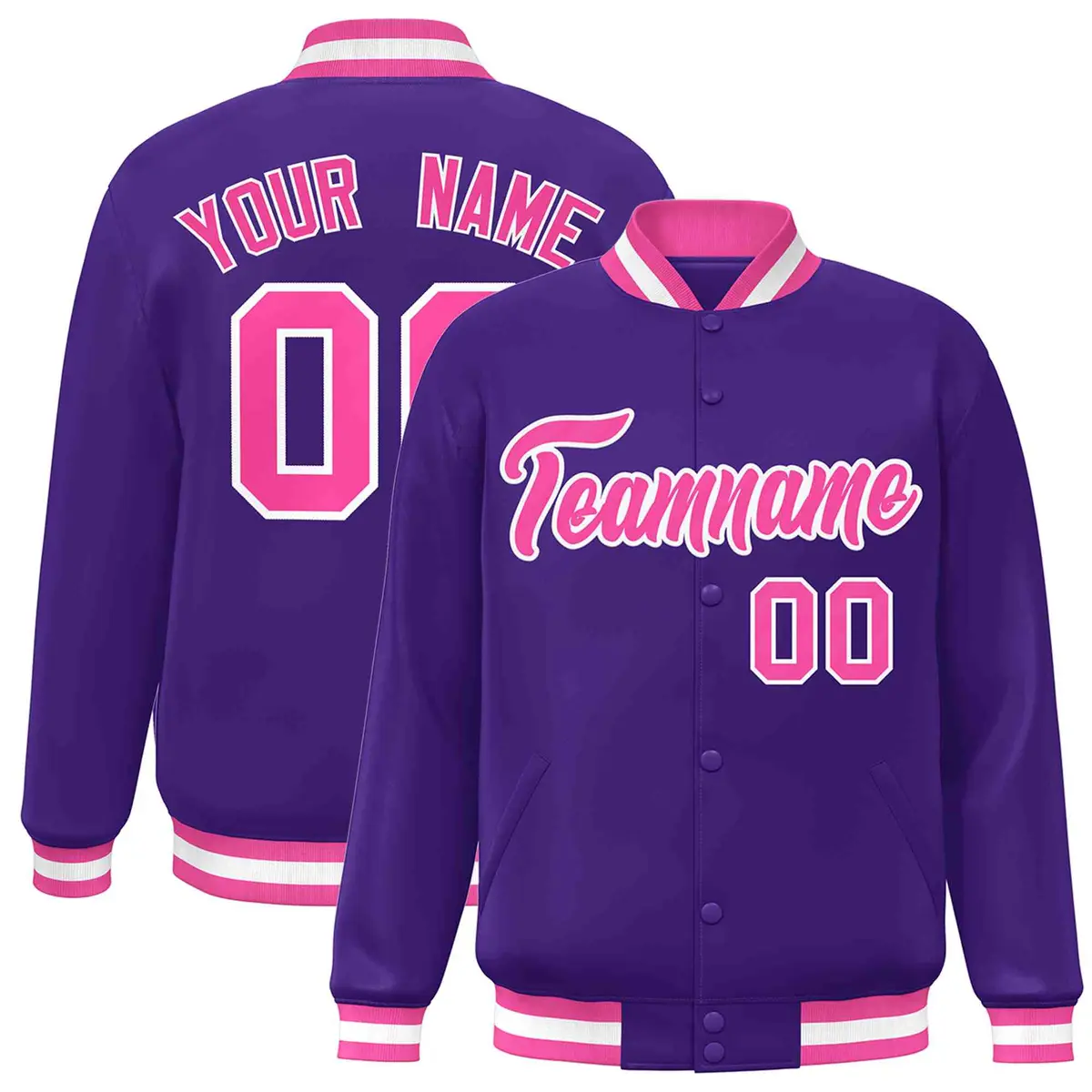 Purple Pink-White Classic Varsity Full-Snap Letterman Jacket