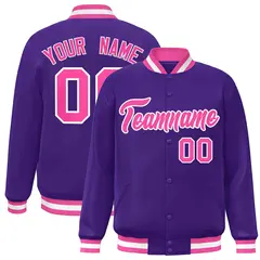 Purple Pink-White Classic Varsity Full-Snap Letterman Jacket