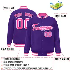 Purple Pink-White Classic Varsity Full-Snap Letterman Jacket 2