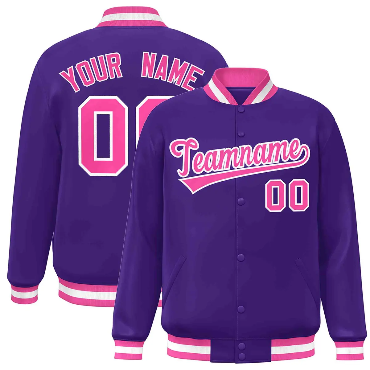 Purple Pink-White Classic Varsity Full-Snap Letterman Jacket
