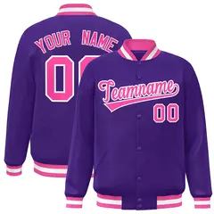 Purple Pink-White Classic Varsity Full-Snap Letterman Jacket 1