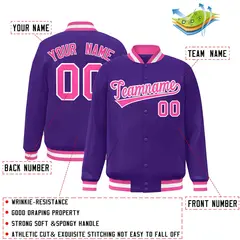 Purple Pink-White Classic Varsity Full-Snap Letterman Jacket 2