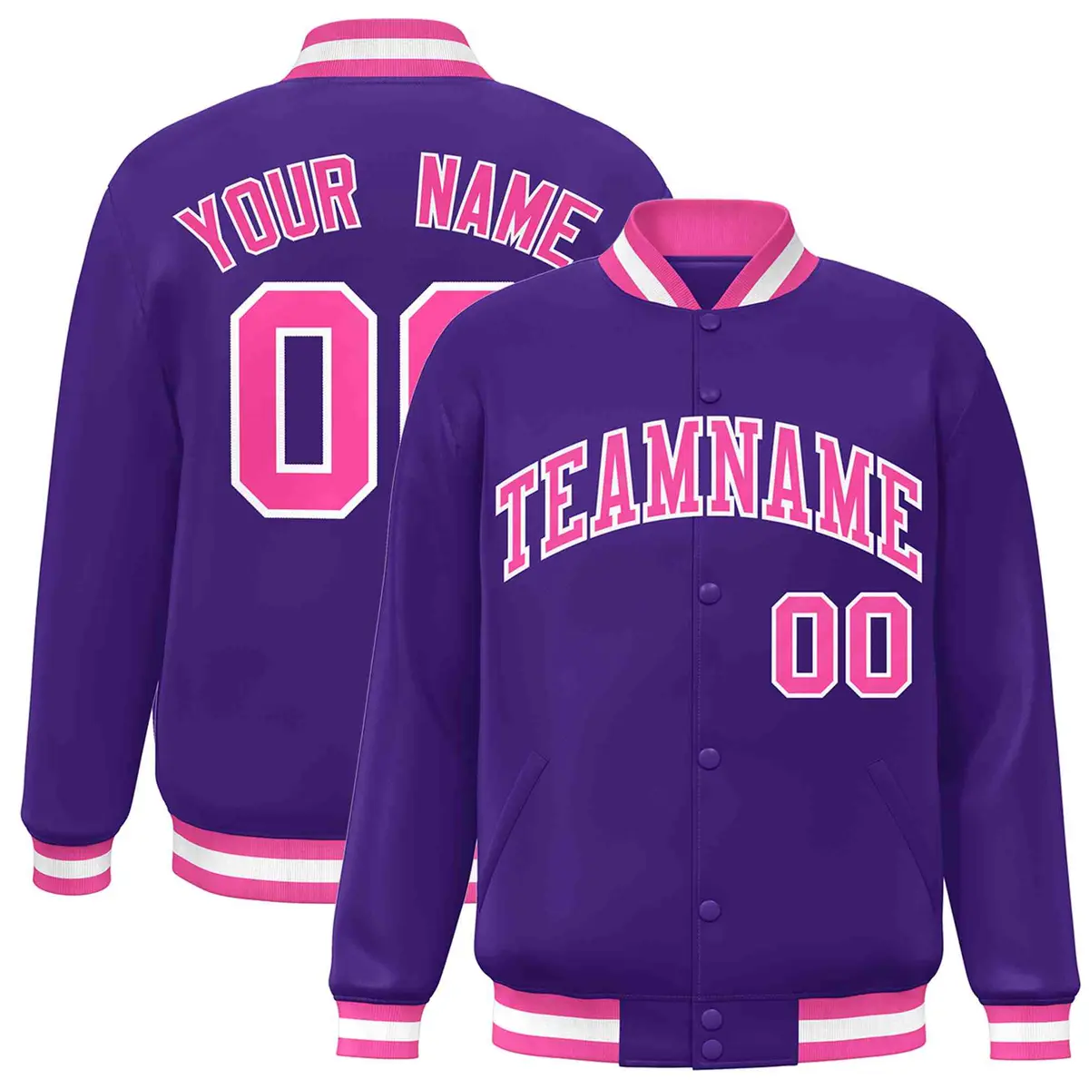 Purple Pink-White Classic Varsity Full-Snap Letterman Jacket