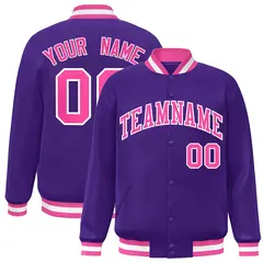 Purple Pink-White Classic Varsity Full-Snap Letterman Jacket