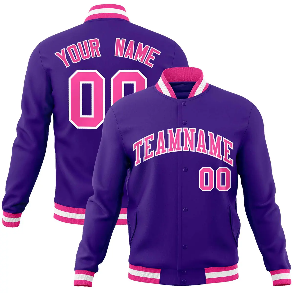 Purple Pink-White Classic Varsity Full-Snap Letterman Jacket