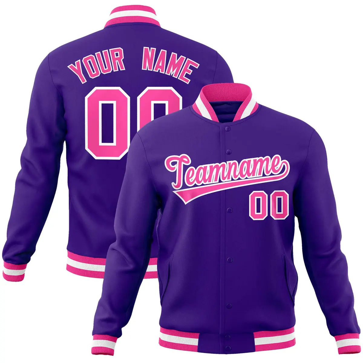 Purple Pink-White Classic Varsity Full-Snap Letterman Jacket