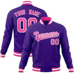 Purple Pink-White Classic Varsity Full-Snap Letterman Jacket 1