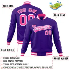 Purple Pink-White Classic Varsity Full-Snap Letterman Jacket 4
