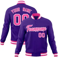 Purple Pink-White Classic Varsity Full-Snap Letterman Jacket 1