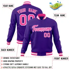 Purple Pink-White Classic Varsity Full-Snap Letterman Jacket 4