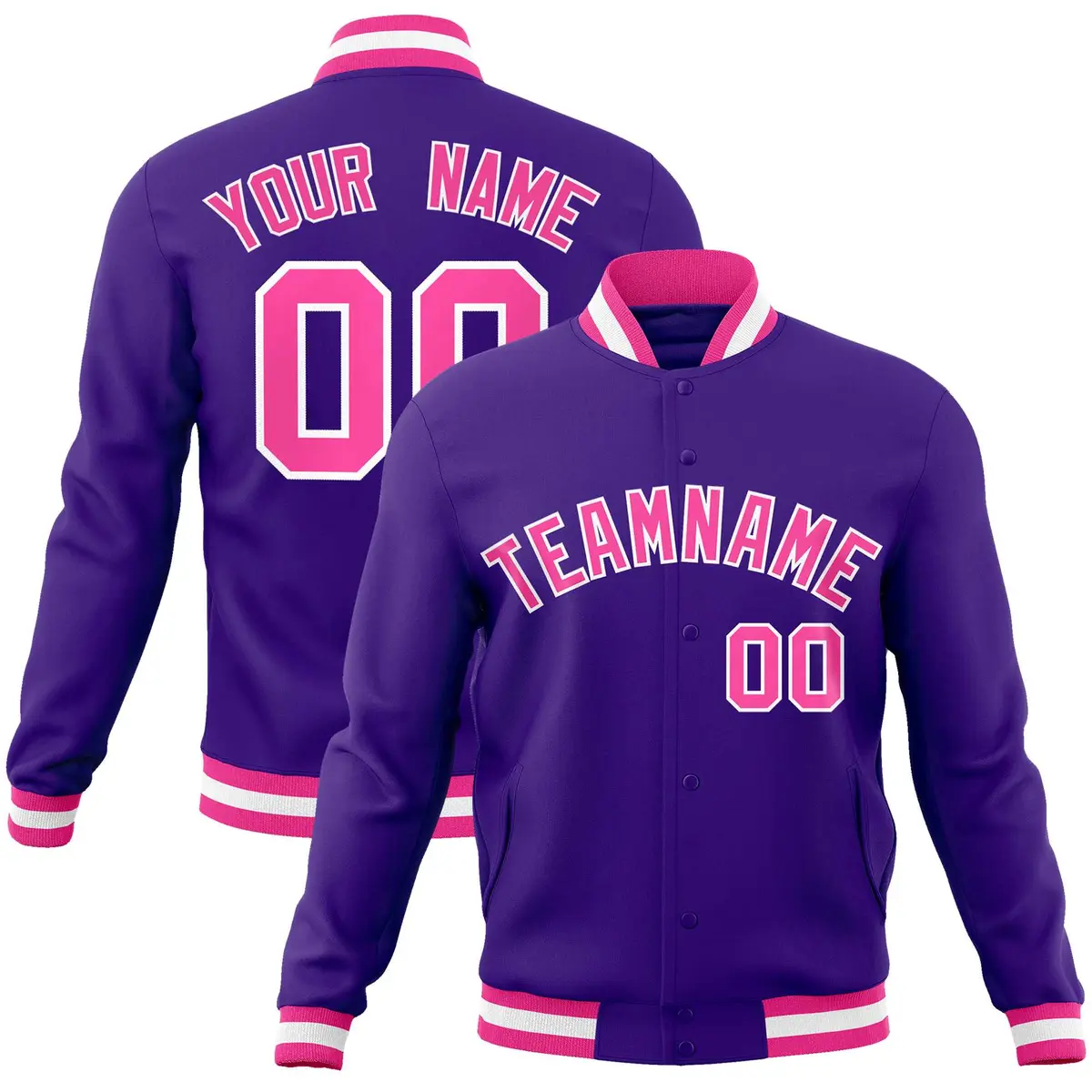 Purple Pink-White Classic Varsity Full-Snap Letterman Jacket