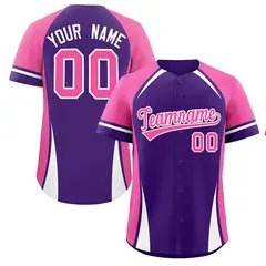 Purple Pink-White Color Block Authentic Baseball Jersey 1