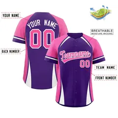 Purple Pink-White Color Block Authentic Baseball Jersey 2