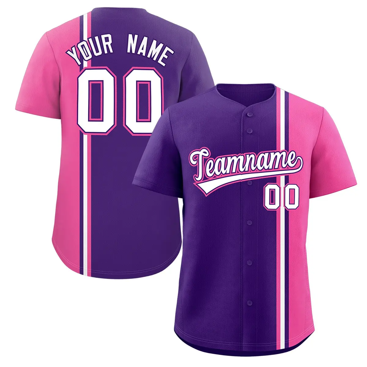 Purple Pink-White Color Block Authentic Baseball Jersey