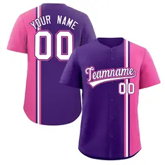 Purple Pink-White Color Block Authentic Baseball Jersey