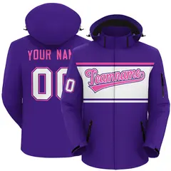 Purple Pink-White Color Block Hooded Waterproof Jacket 1