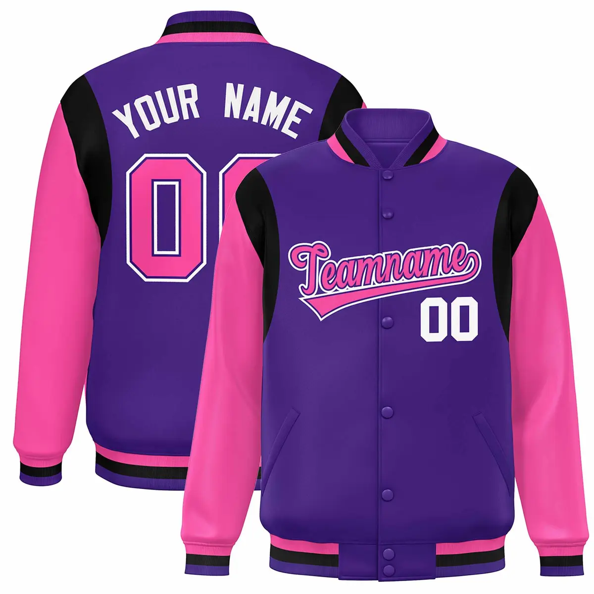 Purple Pink-White Color Block Varsity Baseball Jacket