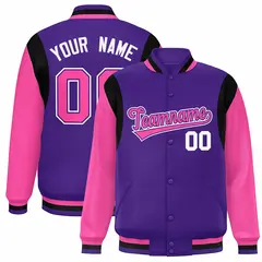 Purple Pink-White Color Block Varsity Baseball Jacket
