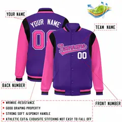 Purple Pink-White Color Block Varsity Baseball Jacket 2