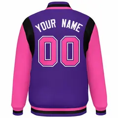 Purple Pink-White Color Block Varsity Baseball Jacket 4
