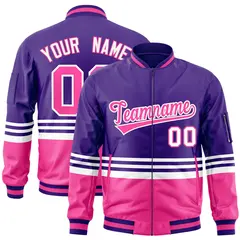 Purple Pink-White Color Block Varsity Letterman Bomber Jacket 1