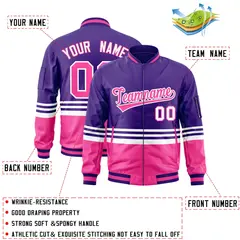 Purple Pink-White Color Block Varsity Letterman Bomber Jacket 2