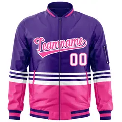 Purple Pink-White Color Block Varsity Letterman Bomber Jacket 3
