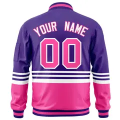 Purple Pink-White Color Block Varsity Letterman Bomber Jacket 4