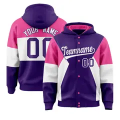 Purple Pink-White Color Block Varsity Letterman Jacket Hoodie 1