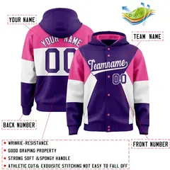 Purple Pink-White Color Block Varsity Letterman Jacket Hoodie 4