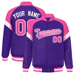 Purple Pink-White Color Block Varsity Letterman Jacket 1