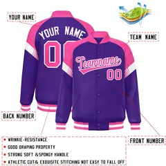 Purple Pink-White Color Block Varsity Letterman Jacket 2