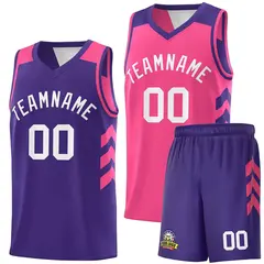 Purple Pink-White Double Side Sets Basketball Jersey