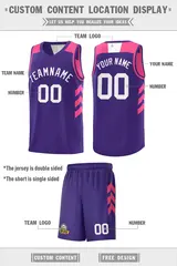 Purple Pink-White Double Side Sets Basketball Jersey 2