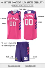 Purple Pink-White Double Side Sets Basketball Jersey 4
