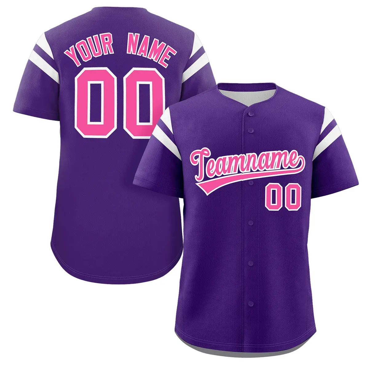 Purple Pink-White Full Button Baseball Jersey